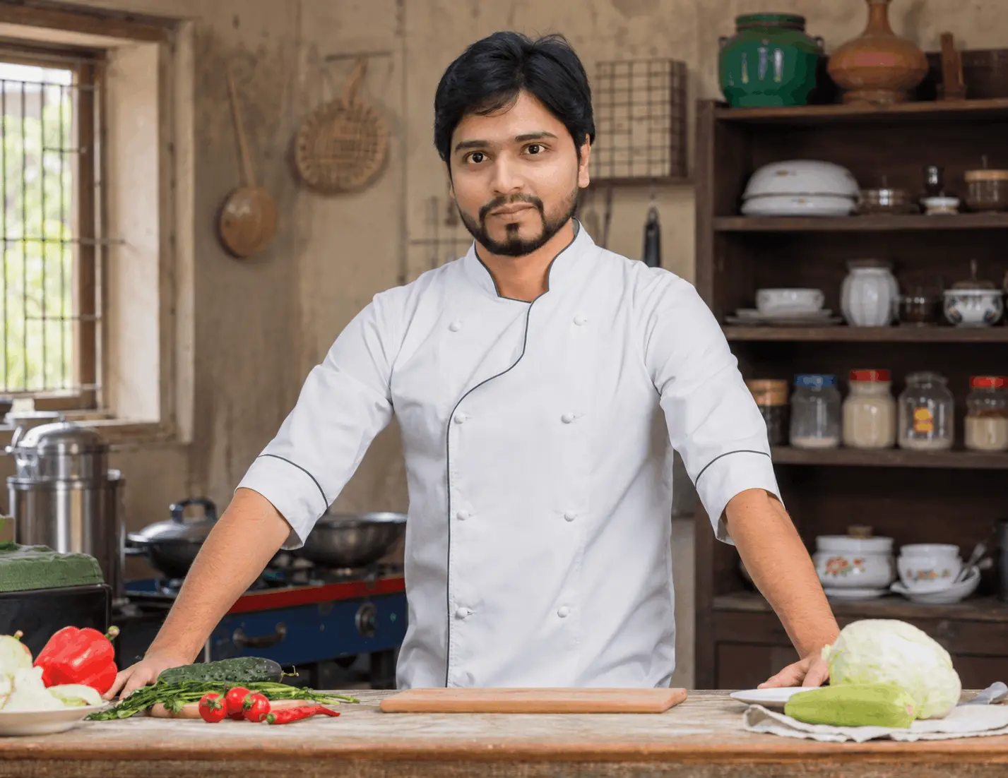 Zisan, founder of KitchDaily, standing in a kitchen wearing a chef coat and sharing homemade recipes and cooking tips.