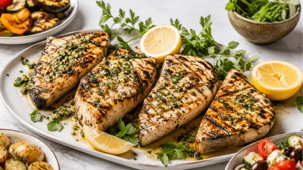 Grilled Swordfish Steak with Salmoriglio Sauce